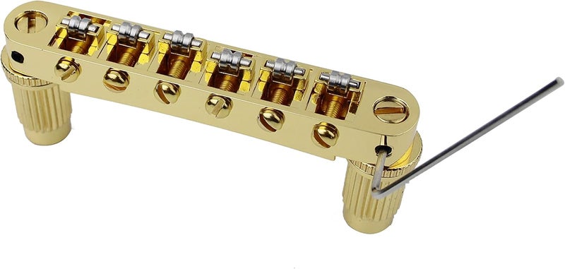 guyker LP Guitar Tune-O-Matic Roller Saddle Bridge GM005 + Vintage TP-6 Tailpiece Stop Bar Lock Combo Replacement Compatible with Les Paul LP 6 Strings Electric Guitar, Gold - Image 2